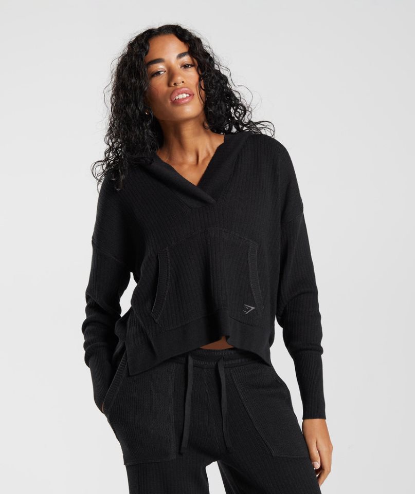 Women's Gymshark Pause Knitwear Hoodie Black | CA 865DN1